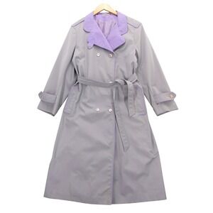 Vintage Trench Coat‎ Womens 16 Grey Lavender Purple Lined Rain Long Belted